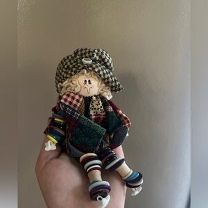 Patchwork Button Doll with Checkered Hat